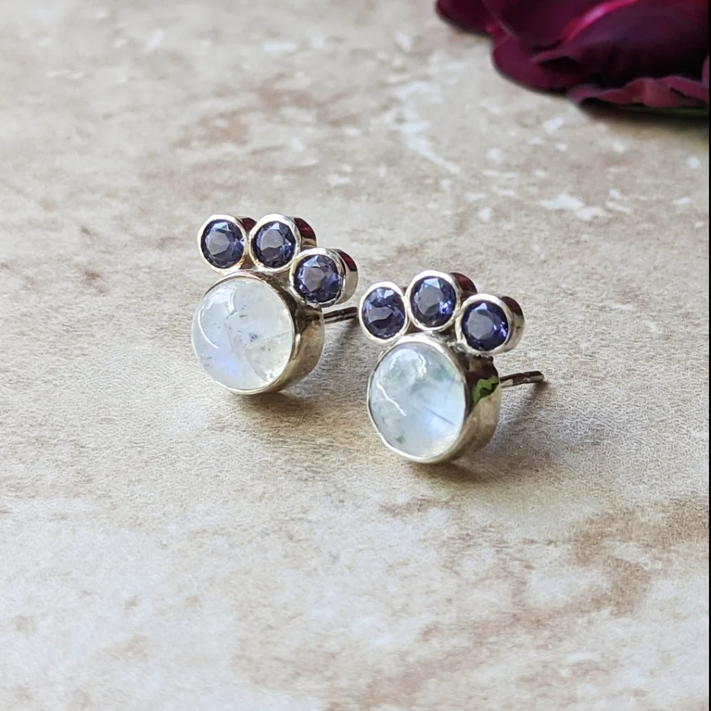 NWT Bentley & Lo Moonstone and Iolite Sterling Silver Fan Studs